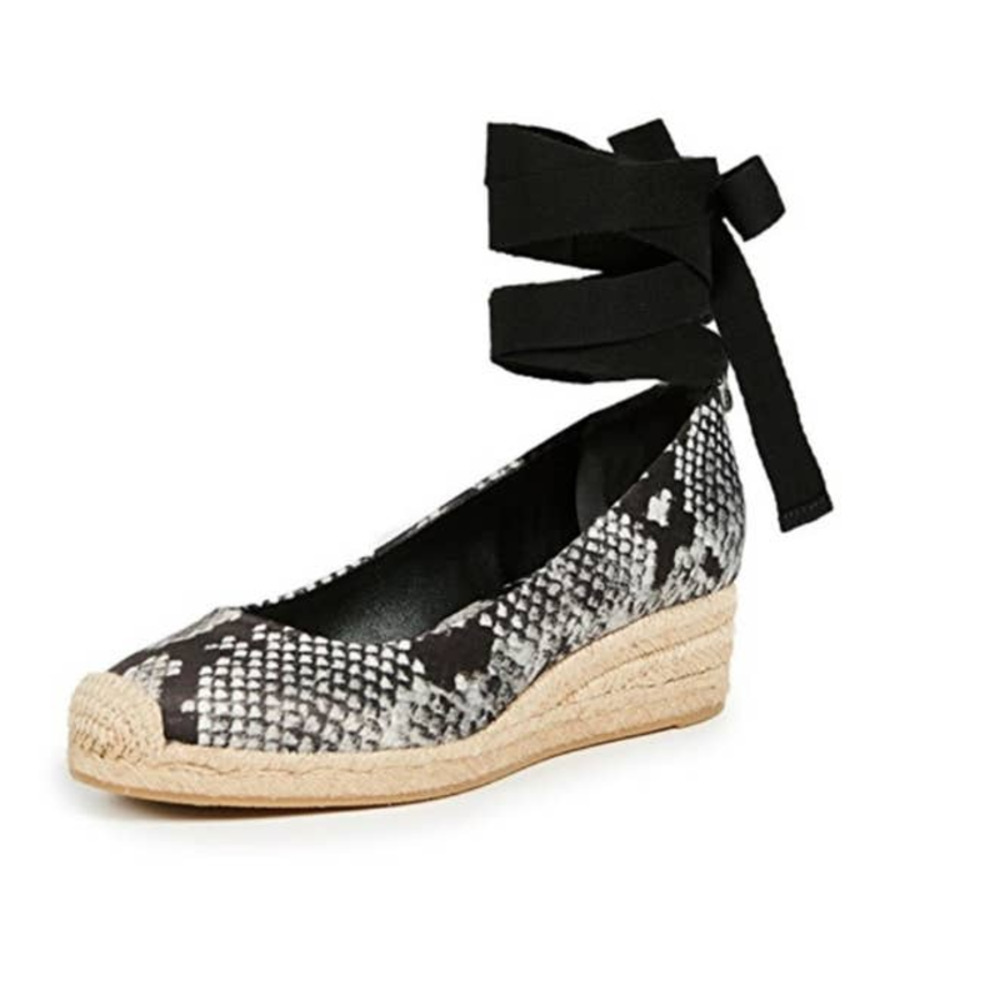 New TORY BURCH Heather 40mm Ankle Wrap Espadrille Wedge Snake 8.5